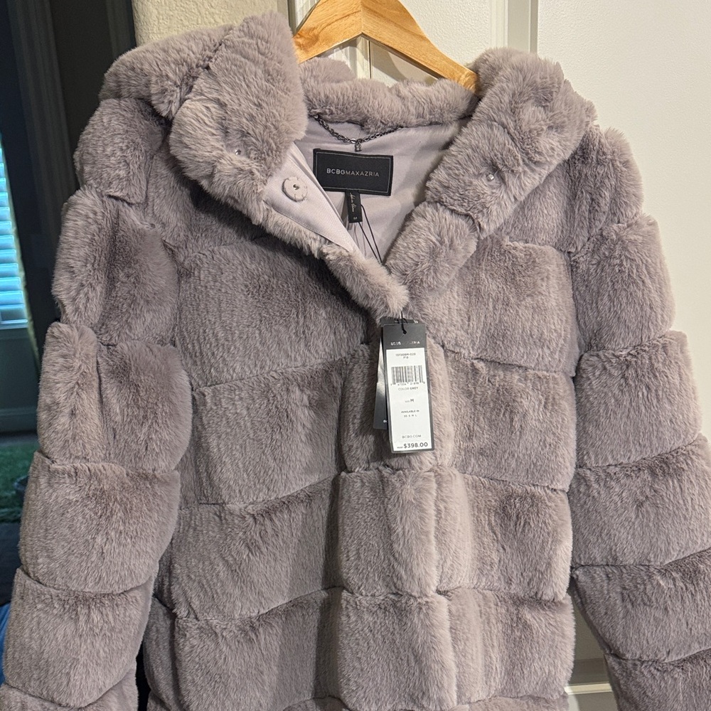 BCBGMaxAzria Women's Plush Gray Teddy Jacket